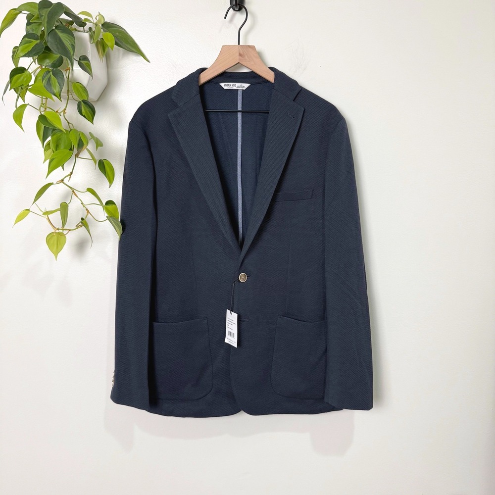 Hyden Yoo Jameson Knit Blazer Mens Large Navy Blue Sport Coat MBCJ2404 NEW